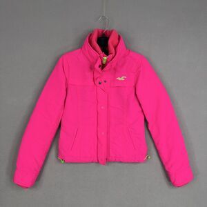 Hollister Jacket Womens Small Pink Bright Hot Neon Puffer Winter Coat Snow Ski